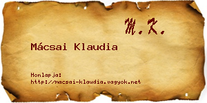 Mácsai Klaudia névjegykártya